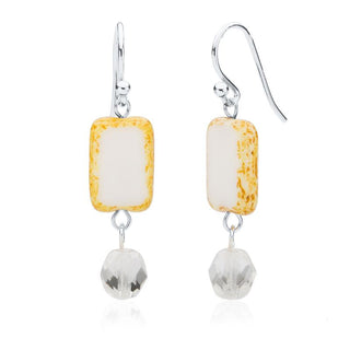 White Glass Beaded Crystal Dangle Earrings