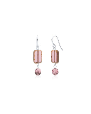 Glass and crystal amethyst sterling silver earrings on white background