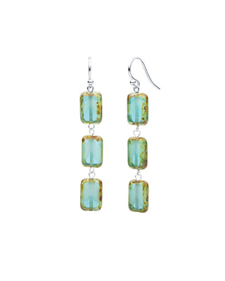 Aqua Glass Rectangle Beaded Drop Earrings