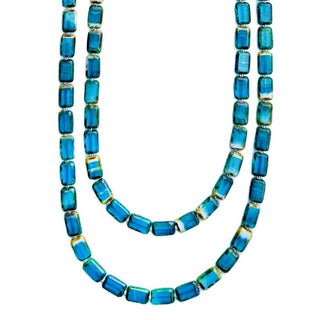 Teal Swirl Glass Long Beaded Necklace, 60" Trilogy