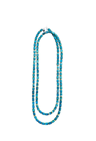 Teal Swirl Glass Long Beaded Necklace, 60" Trilogy