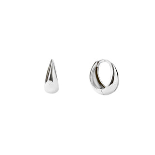 Teardrop Huggie Hoop Earrings Sterling Silver on white background