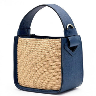 Structured Raffia and Italian Leather Top Handle Bag
