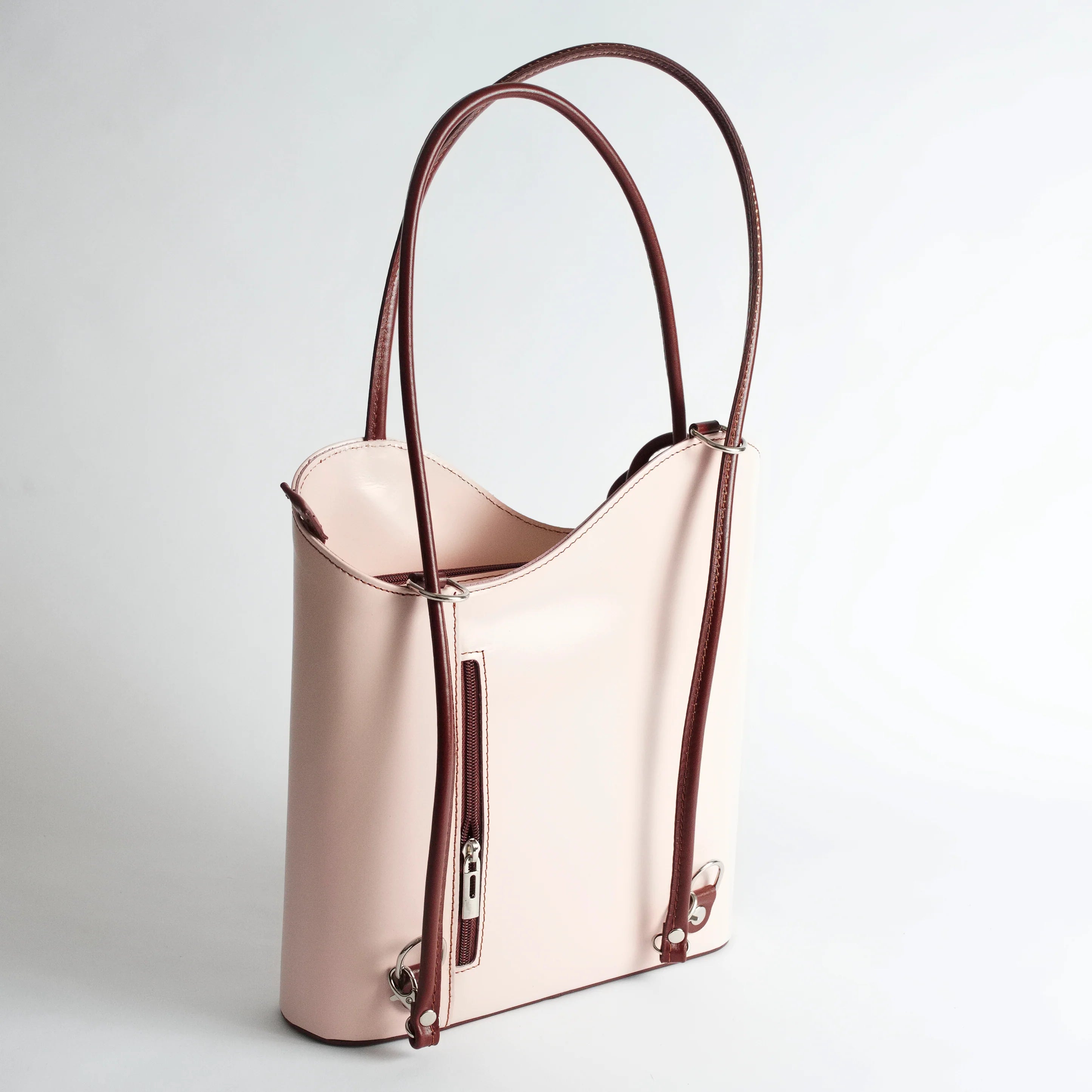 convertible tote backpack leather Light Pink Leather Convertible Backpack & Tote Bag, Italian Leather Ha – Stefanie Wolf Designs