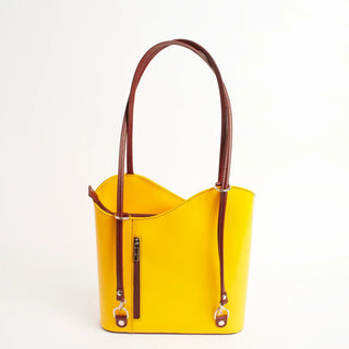 Yellow Tan Leather Structured Backpack 