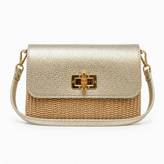 Leather Bamboo Clasp & Raffia Crossbody Bag