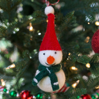 Snowman with Red Hat Felt Wool Holiday Ornament