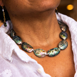 Abalone and Rainbow Moonstone Statement Necklace