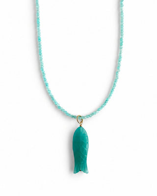 Mini Amazonite Gemstone Necklace with Carved Amazonite Fish