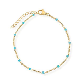 Aqua Blue Enamel Dotted Gold Bracelet