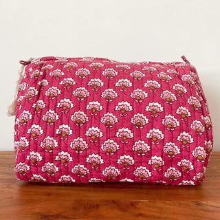 Berry Pink Block Print Makeup Pouch