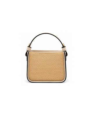 Structured Raffia and Italian Leather Top Handle Bag