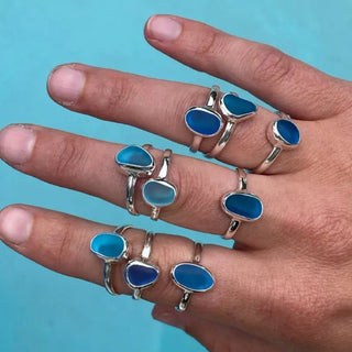 Blue Sea Glass Sterling Silver Stacking Ring