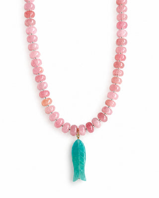 Blush Pink Smoothie Beaded Necklace with Amazonite Fish Charm