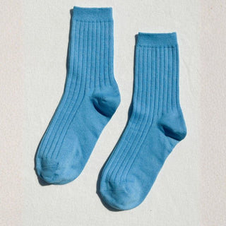 Bright Blue Classic Knit Ribbed Cotton Blend Socks