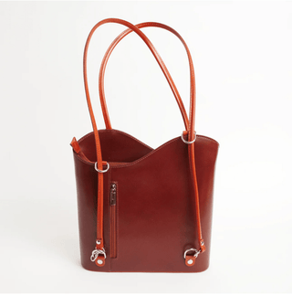 Red Leather Convertible Backpack & Tote Bag, Italian Leather Handbag