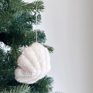 scallop shell pearl felt ornament on christmas tree