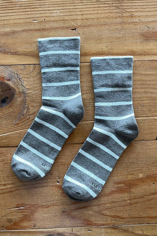 Gray & Cream Striped Cotton Ankle Socks