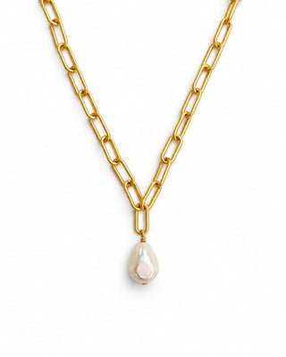 Pearl Drop Necklace, Chunky Paperclip Chain