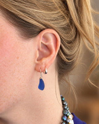 Cobalt Blue Seaglass Petal Drop Earrings