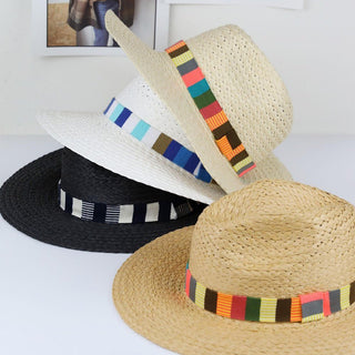 Beige Straw Summer Multicolor Brim Hat