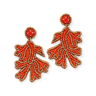 Coral Shaped Sea life beaded drop earrings on white background 