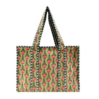 100% Cotton Block Print Quilted Tote Bag