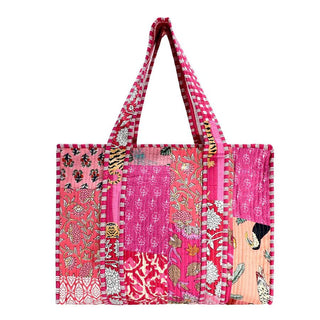 100% Cotton Block Print Quilted Tote Bag