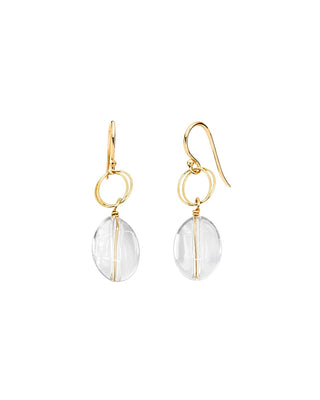 Circle Drop Earrings, Crystal Quartz with Silver or Gold