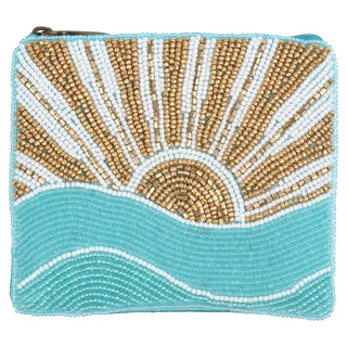 Sunrise & Ocean Wave Beaded Coin Pouch