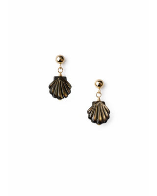 Dark mother of pearl scallop shell post earrings 