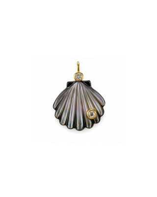 Dark Mother of Pearl Scallop Shell & Clear Crystal Pendant, One-Of-A-Kind