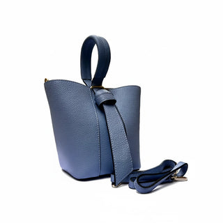 Italian leather dusty_medium_Blue_bucket_bag