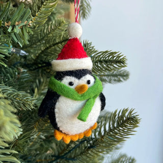 Penguin with Santa Hat Wool Felt Ornament