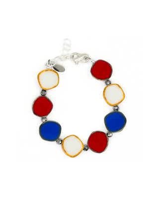 Red White & Blue Small Circle Glass Beaded Bracelet