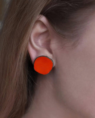 Coral Circle Glass Beaded Large Stud Earrings