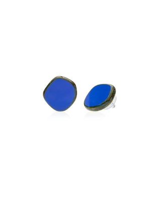 Royal Blue Circle Glass Beaded Large Stud Earrings