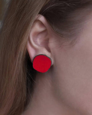 Red Circle Glass Beaded Large Stud Earrings