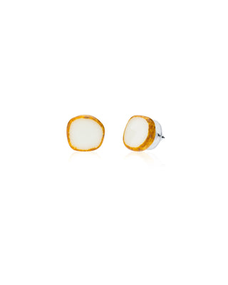 White Circle Glass Beaded Small Stud Earrings