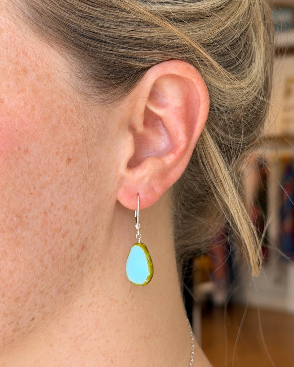 Light Sky Blue glass Beaded Teardrop Earring