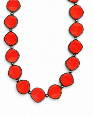Coral Beaded Necklace, Large Circle Glass Beaded Necklace