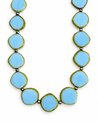 Light Sky Blue Beaded Necklace, Large Circle Glass Beaded Necklace