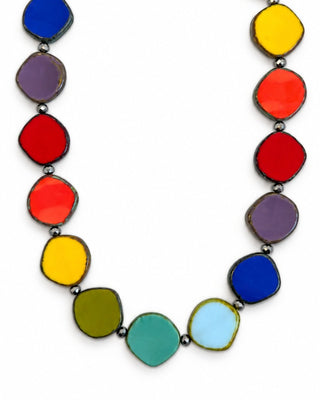 Rainbow Multicolor Beaded Necklace, Large Circle Glass Beaded Necklace