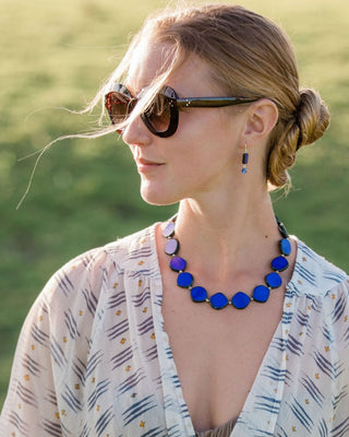 Royal Blue Beaded Necklace, Large Circle Glass Beaded Necklace