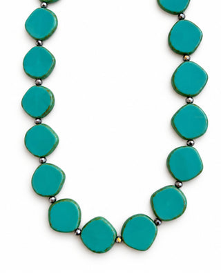 Turquoise Beaded Necklace, Large Circle Glass Beaded Necklace