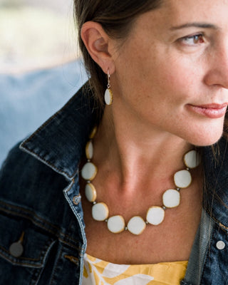 White Beaded Necklace, Large Circle Glass Beaded Necklace