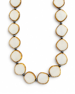 White Beaded Necklace, Large Circle Glass Beaded Necklace