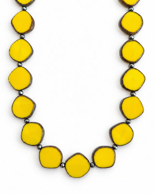 Yellow Beaded Necklace, Large Circle Glass Beaded Necklace