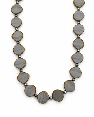 Gray Beaded Necklace,  Small Circle Glass Beaded Necklace