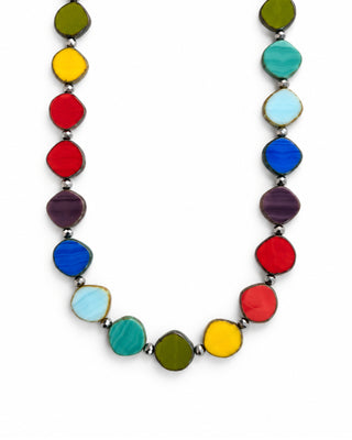 Rainbow Mix Beaded Necklace,  Small Circle Glass Beaded Necklace